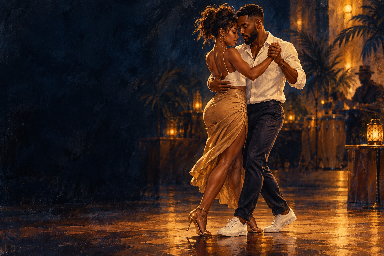 Ilustración de una pareja bailando kizomba